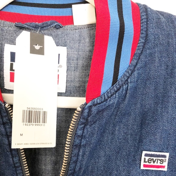 Levi’s Denim Soraya Bomber Jacket Stripe Trim M - Picture 7 of 9